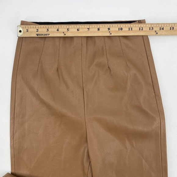 Zara Size Small High Waisted Faux Leather Leggings Camel  Vegan Side Zip NWOT - Picture 9 of 11